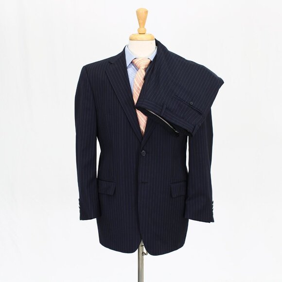Joseph Abboud 40R 36x29 Navy Striped 2-Button Suit R179 - Picture 1 of 15
